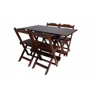 Conjunto com Jogo de Mesa 120x70 com 4 Cadeiras Dobráveis Imbuia - Reisol Móveis